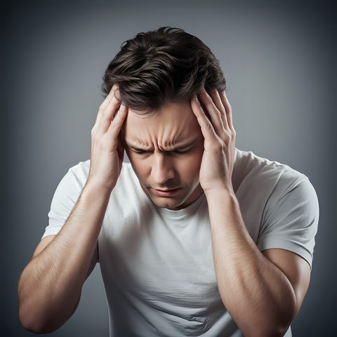 Man grasping his head in a painful way